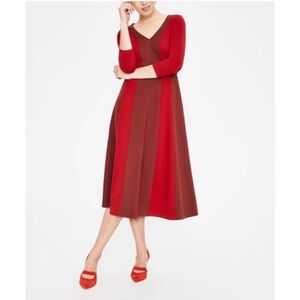 Boden Erin Ponte Midi Dress Red and Burgandy